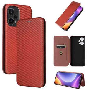 For Xiaomi Redmi Note 12 Turbo Carbon Fiber Texture Flip Leather Phone Case(Brown)