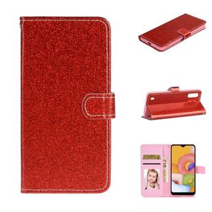 For Samsung Galaxy A01 Glitter Powder Horizontal Flip Leather Case with Card Slots & Holder & Photo Frame & Wallet(Red)