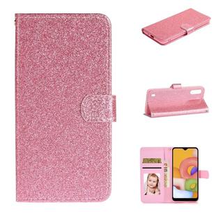 For Samsung Galaxy A01 Glitter Powder Horizontal Flip Leather Case with Card Slots & Holder & Photo Frame & Wallet(Pink)