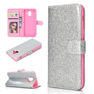 For Samsung Galaxy A6 (2018) Glitter Powder Horizontal Flip Leather Case with Card Slots & Holder & Photo Frame & Wallet(Silver)