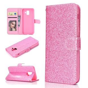 For Samsung Galaxy A6 (2018) Glitter Powder Horizontal Flip Leather Case with Card Slots & Holder & Photo Frame & Wallet(Pink)