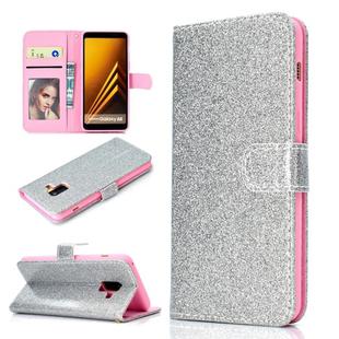 For Samsung Galaxy A8 (2018) Glitter Powder Horizontal Flip Leather Case with Card Slots & Holder & Photo Frame & Wallet(Silver)