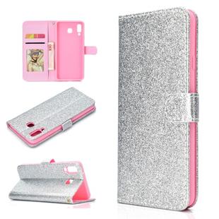For Samsung Galaxy A9 Star Glitter Powder Horizontal Flip Leather Case with Card Slots & Holder & Photo Frame & Wallet(Silver)