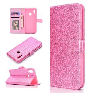 For Samsung Galaxy A10s Glitter Powder Horizontal Flip Leather Case with Card Slots & Holder & Photo Frame & Wallet(Pink)