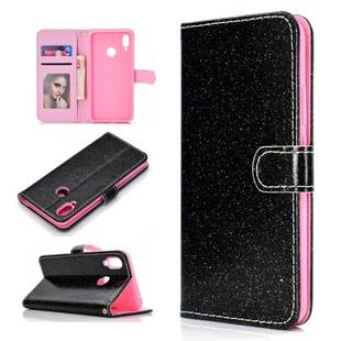 For Samsung Galaxy A10s Glitter Powder Horizontal Flip Leather Case with Card Slots & Holder & Photo Frame & Wallet(Black)
