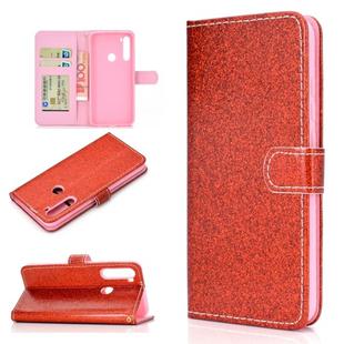 For Samsung Galaxy A21 Glitter Powder Horizontal Flip Leather Case with Card Slots & Holder & Photo Frame & Wallet(Red)