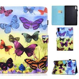 For Lenovo Tab M9 Sewing Thread Horizontal Painted Tablet Leather Case with Pen Cover(Colorful Butterfly)