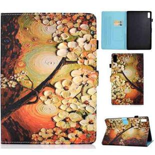 For Lenovo Tab P11 Gen 2 Sewing Thread Horizontal Painted Tablet Leather Case with Pen Cover(Plum Blossom)