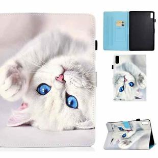 For Lenovo Tab P11 Gen 2 Sewing Thread Horizontal Painted Tablet Leather Case with Pen Cover(White Cat)