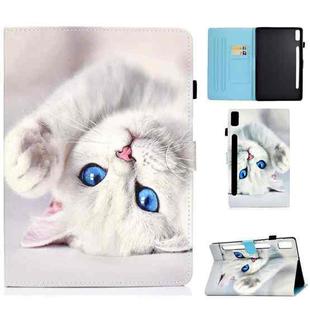 For Lenovo Tab P11 Pro Gen 2 Sewing Thread Horizontal Painted Tablet Leather Case with Pen Cover(White Cat)