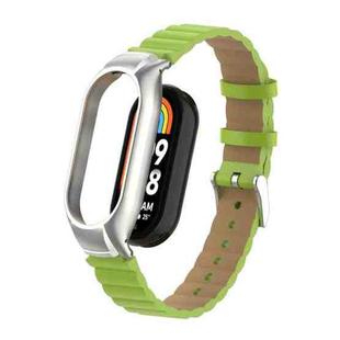 For Xiaomi Mi Band 8 Integrated Metal Case + Bamboo Leather Watch Band(Grass Green)
