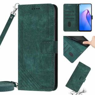 For OPPO Find X5 Skin Feel Stripe Pattern Leather Phone Case with Lanyard(Green)