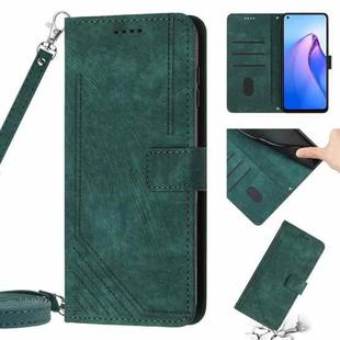 Skin Feel Stripe Pattern Leather Phone Case with Lanyard for OPPO A94 4G / F19 Pro / F19 Pro+ / A94 5G / A95 5G / Reno5 Z / Reno6 Z 5G / Reno5 F / Reno5 Lite(Green)