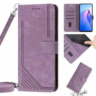 For OPPO A16 / A16s / A54s / A55 5G / A53s 5G Skin Feel Stripe Pattern Leather Phone Case with Lanyard(Purple)