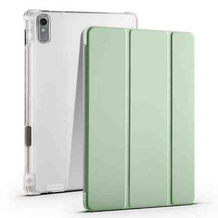 For Lenovo Pad Plus 2023 11.5 inch 3-fold Clear TPU Leather Tablet Case with Pen Slot(Green)
