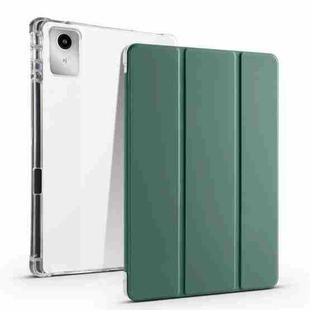 For Lenovo Tab M11 / Xiaoxin Pad 11 2024 3-fold Clear TPU Leather Tablet Case with Pen Slot(Deep Green)