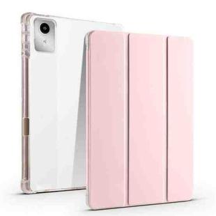 For Lenovo Tab M11 / Xiaoxin Pad 11 2024 3-fold Clear TPU Leather Tablet Case with Pen Slot(Pink)