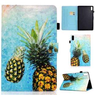 For Lenovo Tab M9 Sewing Thread Horizontal Painted Tablet Leather Case(Pineapple)