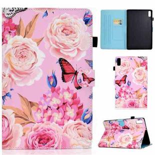 For Lenovo Tab M9 Sewing Thread Horizontal Painted Tablet Leather Case(Flower Butterfly)