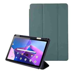 For Lenovo Tab M10 Plus 10.6 3rd Gen 2022 Solid Color 3-folding Leather Tablet Case(Dark Green)