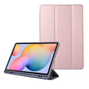 For Samsung Galaxy Tab S6 Lite/Tab S6 Lite 2022 Solid Color 3-folding Leather Tablet Case(Rose Gold)