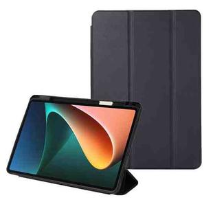 For Xiaomi Pad 5 Solid Color 3-folding Leather Tablet Case(Dark Blue)