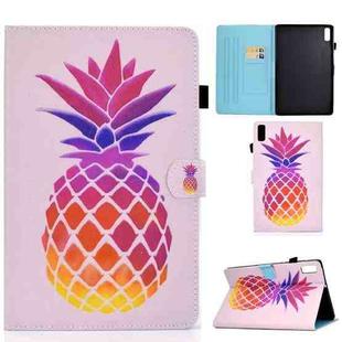 For Lenovo Tab M9 Sewing Thread Horizontal Painted Tablet Leather Case(Pink Pineapple)