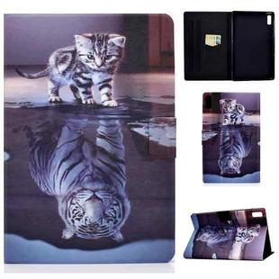 For Lenovo Tab M9 Colored Drawing Horizontal Flip Tablet Leather Case(Cat and Tiger)