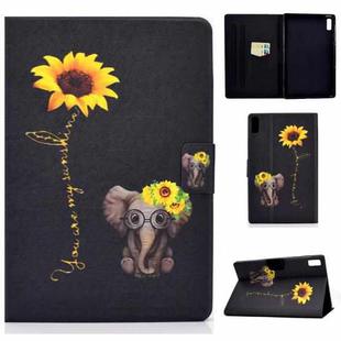 For Lenovo Tab M9 Colored Drawing Horizontal Flip Tablet Leather Case(Chrysanthemum Elephant)