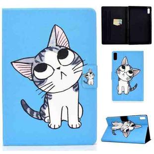 For Lenovo Tab M9 Colored Drawing Horizontal Flip Tablet Leather Case(Blue Cat)