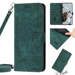 For Xiaomi 13 Skin Feel Stripe Pattern Leather Phone Case with Lanyard(Green)