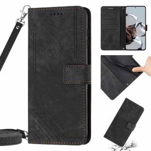 For Xiaomi 13 Skin Feel Stripe Pattern Leather Phone Case with Lanyard(Black)