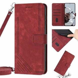 For Xiaomi Poco M4 5G / Poco M5 4G Skin Feel Stripe Pattern Leather Phone Case with Lanyard(Red)