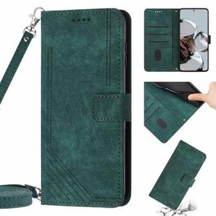 Skin Feel Stripe Pattern Leather Phone Case with Lanyard for Xiaomi Poco M3 / Redmi Note 9 4G / Redmi 9 Power / Redmi 9T(Green)