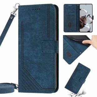 Skin Feel Stripe Pattern Leather Phone Case with Lanyard for Xiaomi Poco M3 / Redmi Note 9 4G / Redmi 9 Power / Redmi 9T(Blue)