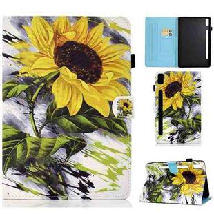 For Lenovo Tab M9 Sewing Thread Horizontal Painted Tablet Leather Case(Sun Flower)