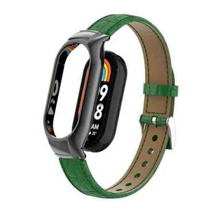 For Xiaomi Mi Band 8 Integrated Metal Case + Cocodile Texture Leather Watch Band(Green)