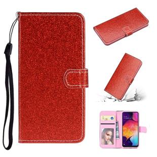 For Samsung Galaxy A41 Glitter Powder Horizontal Flip Leather Case with Card Slots & Holder & Photo Frame & Wallet(Red)