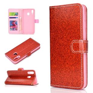 For Samsung Galaxy M20 Glitter Powder Horizontal Flip Leather Case with Card Slots & Holder & Photo Frame & Wallet(Red)