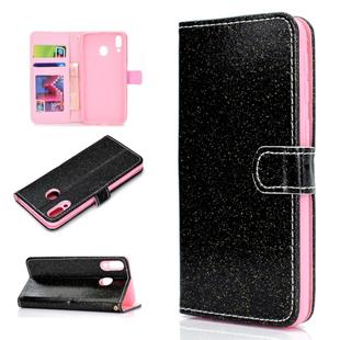 For Samsung Galaxy M20 Glitter Powder Horizontal Flip Leather Case with Card Slots & Holder & Photo Frame & Wallet(Black)