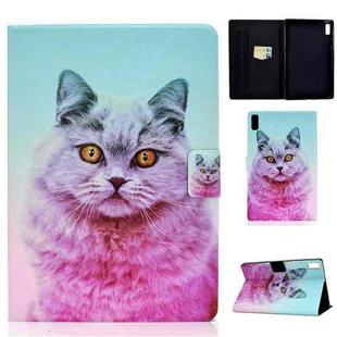 For Lenovo Tab M9 Colored Drawing Horizontal Flip Tablet Leather Case(Pink Cat)