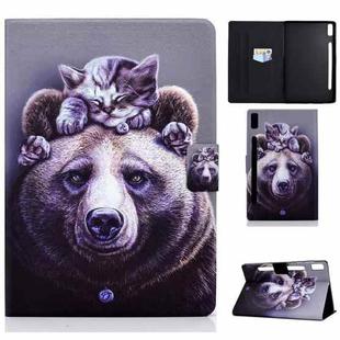 For Lenovo Tab P11 Pro Gen 2 Colored Drawing Horizontal Flip Tablet Leather Case(Cat and Bear)