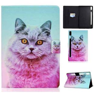 For Lenovo Tab P11 Pro Gen 2 Colored Drawing Horizontal Flip Tablet Leather Case(Pink Cat)