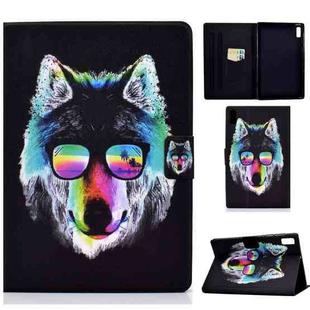 For Lenovo Tab M9 Colored Drawing Horizontal Flip Tablet Leather Case(Glasses Wolf)