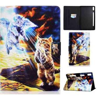 For Lenovo Tab P11 Pro Gen 2 Colored Drawing Horizontal Flip Tablet Leather Case(Angel Cat)