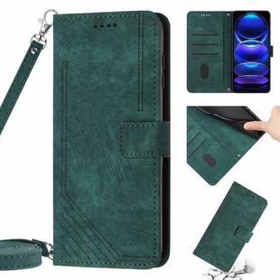 Skin Feel Stripe Pattern Leather Phone Case with Lanyard for Xiaomi Redmi Note 11E / Redmi 10 5G 2022 / Redmi 10 Prime+ 5G India / Poco M4 5G(Green)