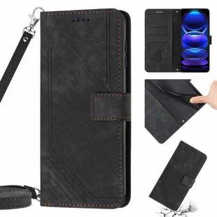 For Xiaomi Redmi 9A / 9i India / 9AT Skin Feel Stripe Pattern Leather Phone Case with Lanyard(Black)