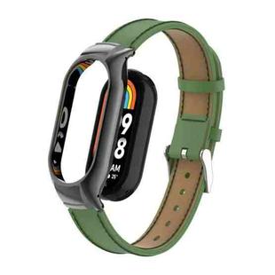 For Xiaomi Mi Band 8 Integrated Metal Case + Microfiber Sewing Leather Watch Band(Green)