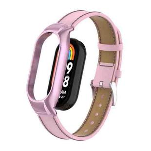 For Xiaomi Mi Band 8 Integrated Metal Case + Microfiber Sewing Leather Watch Band(Pink)