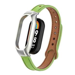 For Xiaomi Mi Band 8 Integrated Metal Case + Double Nail Microfiber Leather Watch Band(Grass Green)